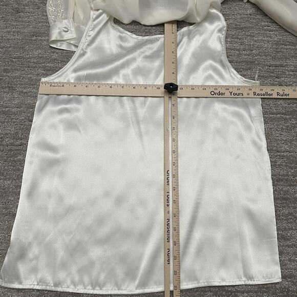 VTG Jordan Shirt Womens M Sheer Embroidered Floral Button Blouse Secretary 90s - Picture 16 of 16